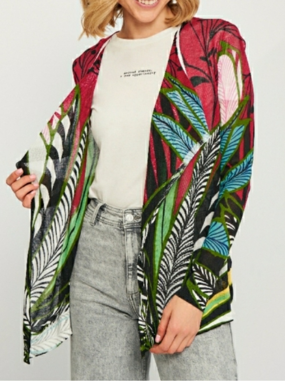 Desigual Tropical Floral Lightweight Draped Cardigan Sweater XL - Picture 1 of 10